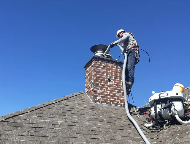 Dedicated Brecksville Chimney Sweep team member cleaning a chimney in Brecksville, OH