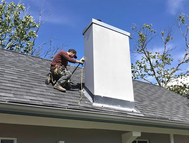 Brecksville Chimney Sweep team member finishing chimney construction in Brecksville, OH
