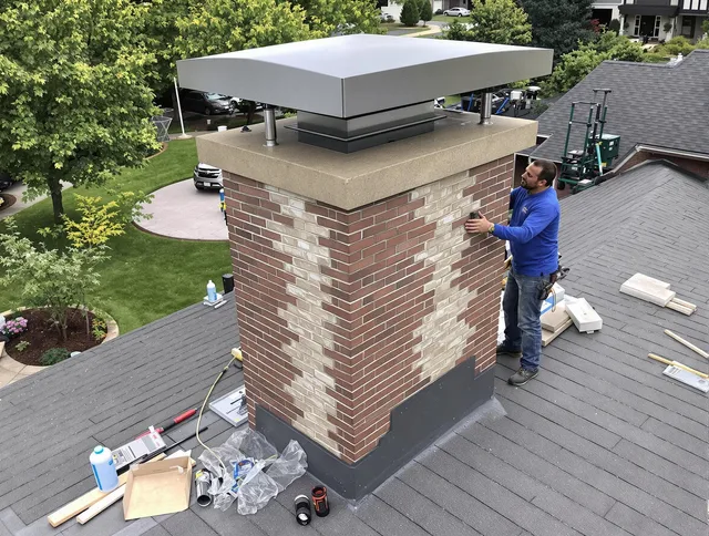 Brecksville Chimney Sweep team working on a custom chimney remodel in Brecksville, OH